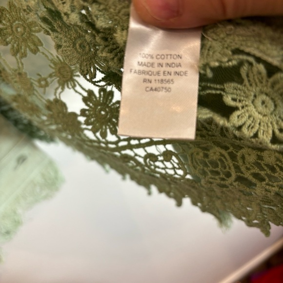 CELESTIAL BLUE Sz L Crochet Style Back Fringed 100% Cotton Mint Denim Jacket - Picture 7 of 9